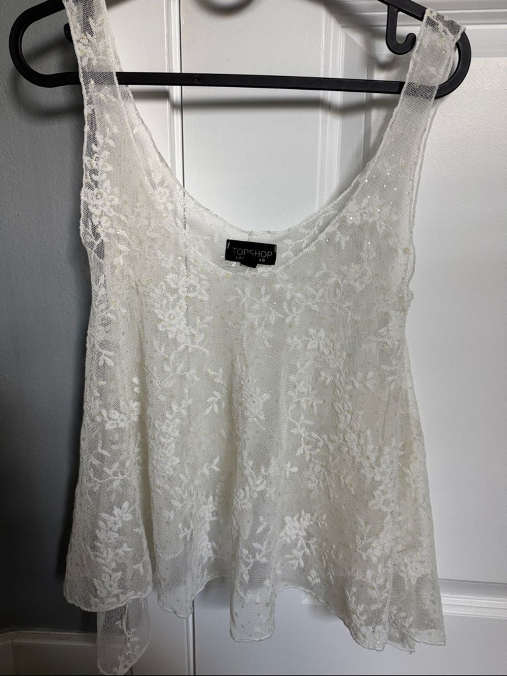 Topshop Ivory Floral Lace Sleeveless Top